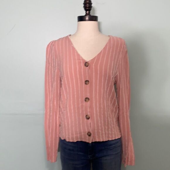 Urban Romantics Striped Button Front Crop Top - Picture 1 of 4